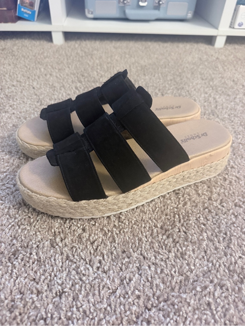 Dr. Scholl’s Black Triple Strap Platform Slide Sandals | Size 10 | Comfort Wedge
